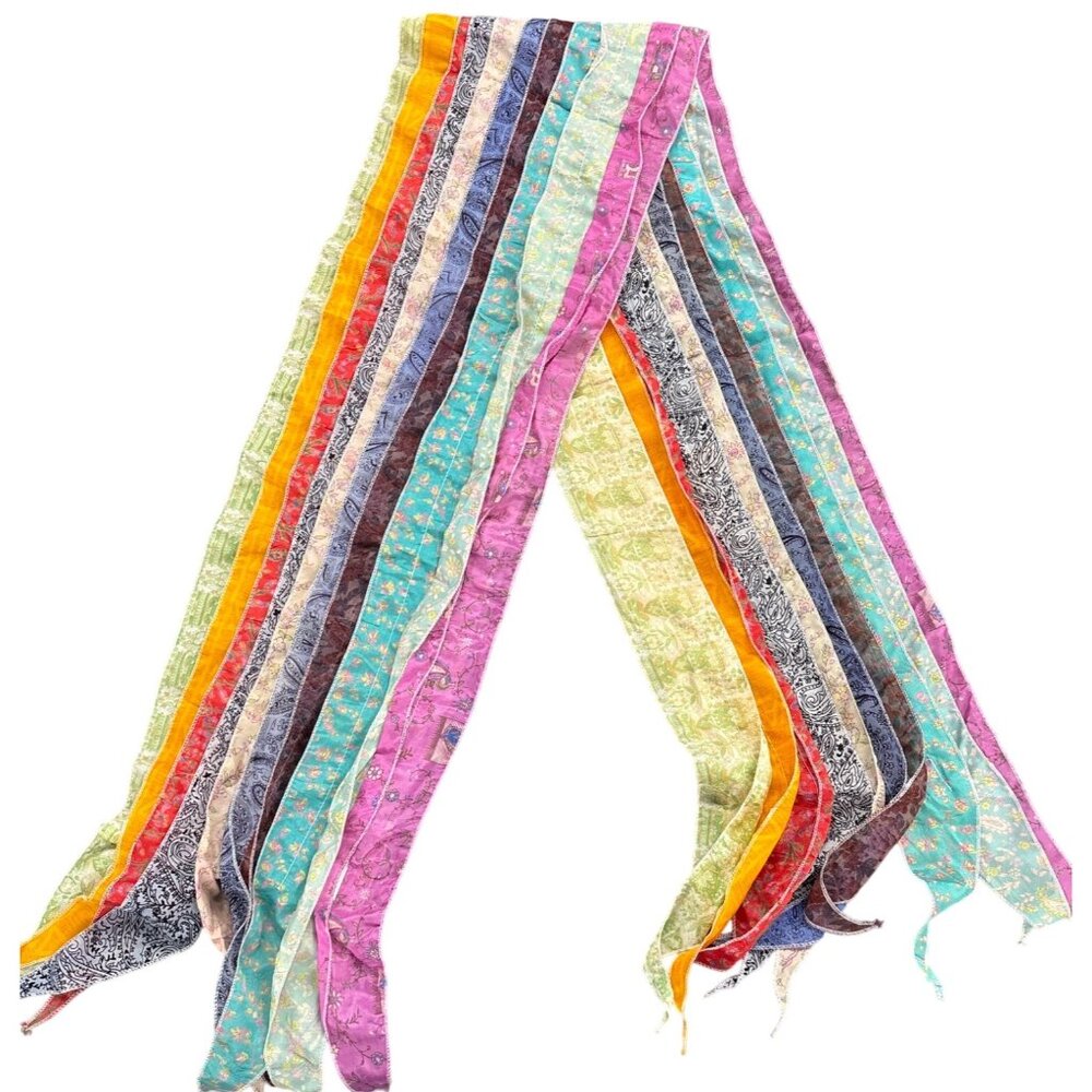 Vintage Multicolor Silk Cotton Rayon Boho Scarf Paisley Floral Indian Handcrafte